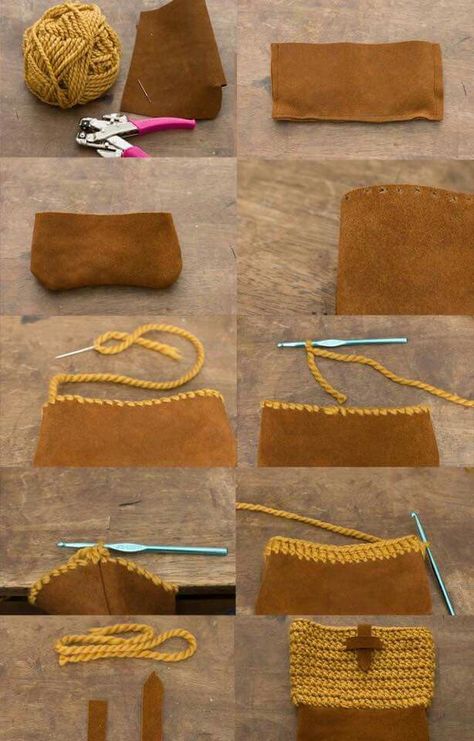 Crocheted Purses, Handmade Leather Purse, Diy Sac, Leather Bag Pattern, Diy Leather Bag, Crochet Purse, Purse Patterns, Leather Projects, Bag Crochet