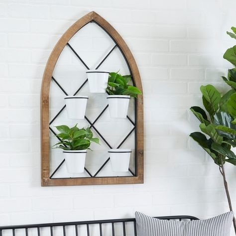 Brown Metal Traditional Arched Wall Decor - Bed Bath & Beyond - 35438855 Decor Above Tv, Wall Planters Outdoor, Black Metal Accents, Arched Wall Decor, White Pots, Wall Planters Indoor, Hanging Wall Planters, Arched Wall, Planter Wall