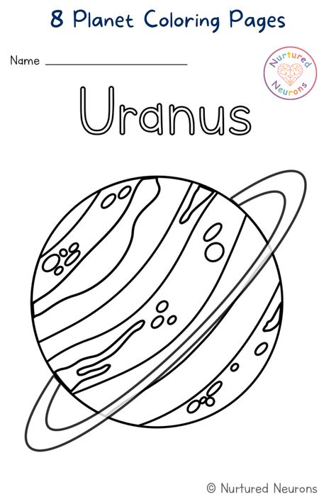 Are your kids mad about space? Love looking up at the stars and wondering what else is out there? Then how about printing off these 8 space coloring pages for them? All the planets in our Solar System are included in this coloring booklet. To grab the printable planet coloring sheets, head over to Nurtured Neurons! #spacetheme #space #planets #coloring #spacecoloring #stem #kidscoloring #coloringpages #coloringsheets #kindergarten #printablecoloring Planets Coloring, Solar System Coloring Pages, Planet Pictures, Planet Coloring Pages, Jupiter Planet, Planet Colors, Abc Worksheets, Space Coloring Pages, Planet For Kids