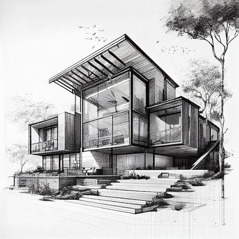 Croquis Architecture, Interior Architecture Sketch, House Design Drawing, Architecture Blueprints, Perspective Sketch, Architecture Drawing Sketchbooks, Perspective Drawing Architecture, Architecture Drawing Plan, Interior Architecture Drawing