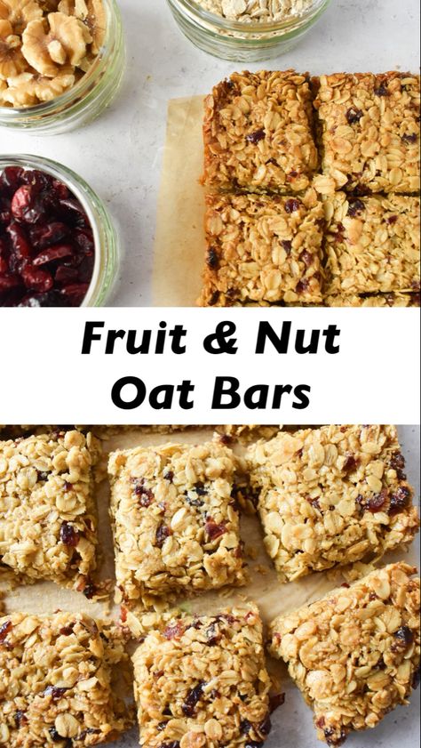 Simple Oat Bars made with Walnuts and Cranberries. Super quick and easy to prepare. Cranberry Oat Bars, Dried Cranberry, Fruit And Nut Bars, Nut Bars, Oat Bars, No Sugar Foods, Breakfast On The Go, Oats Recipes, Baking Tins