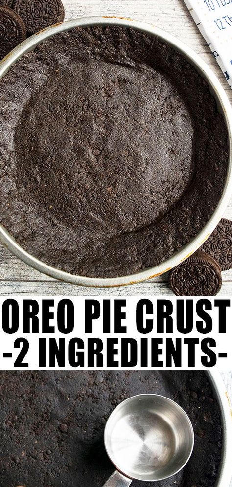 OREO PIE CRUST RECIPE- Homemade, DIY, classic, no bake pie crust, made with 2 simple ingredients. This is best for many desserts like cheesecake and tarts. From CakeWhiz.com #pie #piecrust #oreos #thanksgiving #dessert #dessertrecipes #cookies No Bake Pie Crust, Cheesecake Crust Recipe, Oreo Crust Recipe, No Bake Oreo Pie, Oreo Pie Crust, No Bake Pie, Chocolate Pie Crust, Oreo Pie, Cheesecake Crust