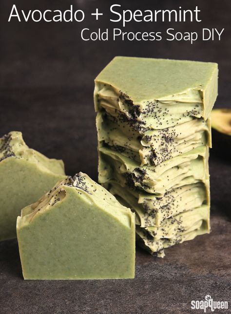 Avocado + Spearmint Cold Process Soap Avocado For Skin, Savon Diy, Soap Queen, Cold Process Soap Recipes, Soap Tutorial, Avocado Butter, Spearmint Essential Oil, French Green Clay, French Green