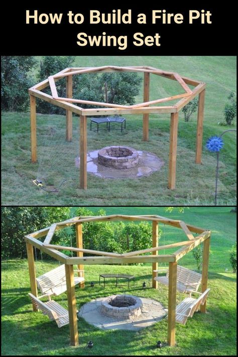 Thinking of improving your outdoor living space? If you have a wonderful open space, then this fire pit swing set is perfect for you! A fire pit swing set like this not only adds appeal to your home, but is also a wonderful venue for spending quality time with family and friends Build A Fire Pit, Swing Set Diy, Outdoor Fire Pit Area, Quality Time With Family, How To Build A Fire Pit, Fire Pit Swings, To Build A Fire, Diy Swing, Diy Porch Swing