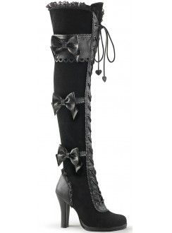 Glam Victorian Lace Gothic Over the Knee Boot at Gothic Plus - Gothic Clothing, Jewelry, Goth Shoes & Boots & Home Decor Halloween Costume Womens, Hologram Shoes, Steampunk Halloween Costumes, Black Velvet Boots, Victorian Cosplay, Demonia Boots, Steampunk Halloween, Alternative Shoes, Goth Shoes