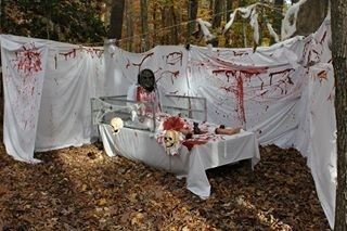 Patient halloween haunt Halloween Haunted House Ideas Garage, Scary Hospital Halloween, Scary Trail Ideas, Outdoor Haunted Forest Ideas, Insane Asylum Haunted House Ideas, Haunted House Scene Ideas, Haunted Hospital Ideas Halloween Party, Haunted Hospital Halloween, Halloween Haunted Trail Ideas