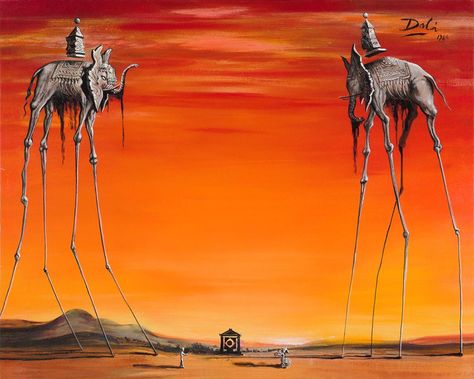 The Elephants (1948) by Salvador Dali - LadyKflo Salvador Dali Artwork, Dali Artwork, Salvador Dali Paintings, Famous Art Paintings, Art Analysis, Salvador Dali Art, Dali Paintings, Dali Art, Arte Steampunk