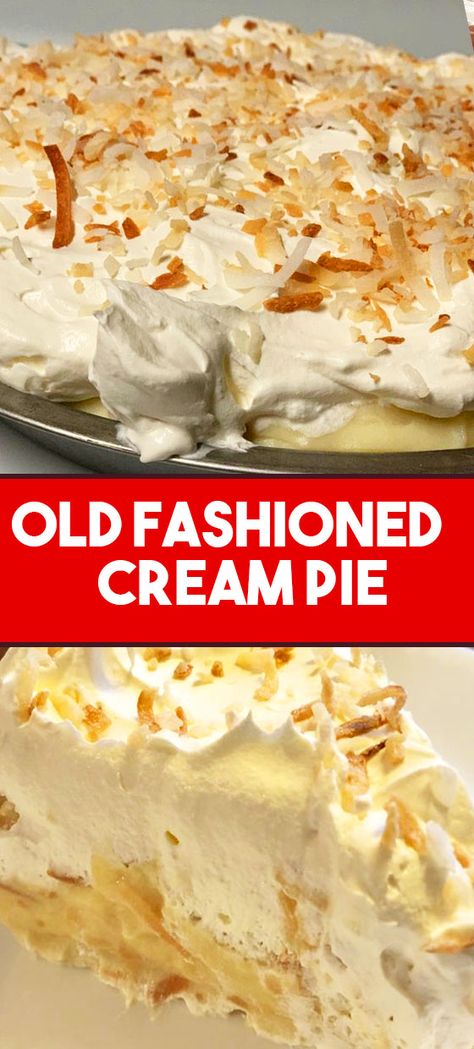 This Old Fashioned Coconut Cream Pie is creamy, sweet, and full of coconut flavor, and it's a heritage recipe that transforms a few basic ingredients into a masterpiece! Old Fashioned Coconut Cream Pie, Coconut Cream Pie Easy, Best Coconut Cream Pie, Coconut Pie Recipe, Cream Pie Filling, Coconut Cream Pie Recipes, Coconut Custard Pie, Coconut Desserts, Coconut Pie