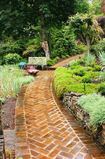 Herringbone brick path see how you can now add these to your plans at www.growveg.com.... Herringbone Brick, Brick Sidewalk, Brick Patterns Patio, Brick Pathway, Brick Path, Brick Walkway, Brick Garden, Garden Walkway, Beautiful Yards