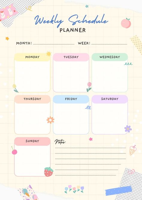 Cream Pastel Minimal Cute Weekly Schedule Planner A4 💛 cute, planner, weekly, daily, schedule, personal, bullet journal, journal, notes, pastel 💛 #canva #canvatemplate #canvacreatorthailand #freetemplate Organisation, Cute Schedule Ideas, Daily Notes Ideas, Weekly Template Planner, Week Planner Ideas, Good Notes Weekly Planner, Weekly Journal Ideas, Cute Schedule Templates, Cute School Planner