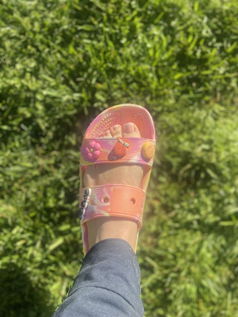 Women's crocs, tie dye, jibbitz, peach, coral, pink, 2 strap sandal, amazon affiliate, summer, spring, crocs Crocs Tie Dye, Tie Dye Crocs, Crocs With Jibbitz, Crocs Slides, Crocs Sandals, Crocs Classic Clogs, Women's Crocs, Peach Orange, Star Fashion