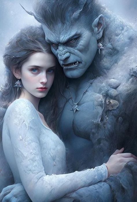 Orc Romance Art, Man Beast Hybrid, Orc X Human Couple, Orc X Human, Orc Romance, Sacred Love, Cold Beauty, Fated Mates, Sacred Union