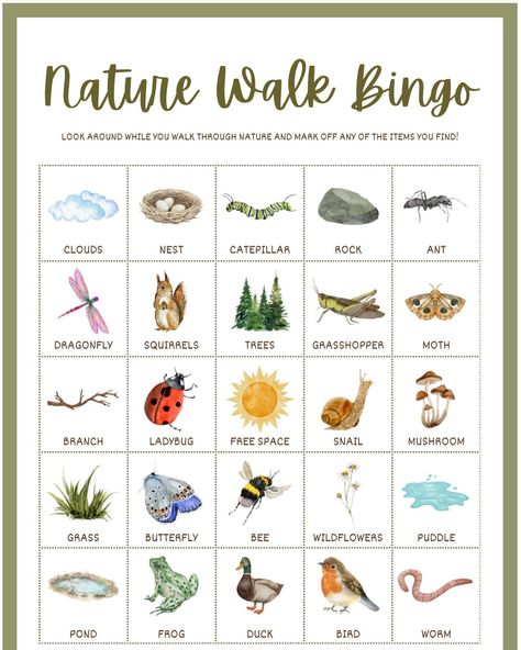 Looking for a free outdoor activity? We have you covered! Free nature walk bingo. #bingo #nature #outdoor #outdoorfamilyactivities #outdoorfamilyactivities #familytime #parents #kids #mom #dad #enjoy #activties #activitiesforkids Nature Walk Bingo, Nature Games For Kids, Nature Bingo, Nature Walk Activities, Walking Activities, Diy Kid Activities, Child Health, Free Nature, Classical Conversations