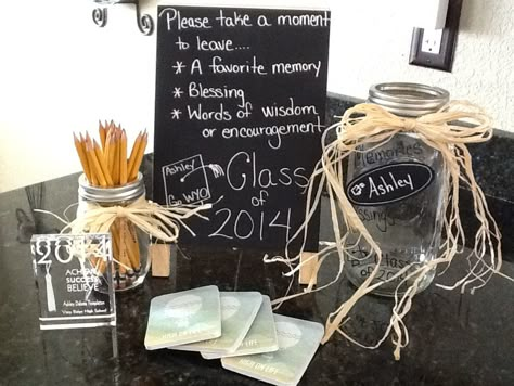 Graduation Memories, Advice and Blessing Jar Blessing Jar, Memory Jar Graduation, Blessings Jar, Graduation Brunch, Graduation Party Pictures, Graduation Boards, College Grad Party, Advice For The Graduate, Graduation Memories