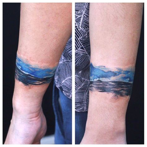 Water Wrist Band Tattoo, Tree Tattoo Forearm, Wrist Band Tattoo, Band Tattoos For Men, Cuff Tattoo, Wrist Tattoo Ideas, Line Tattoo Ideas, Waist Tattoos, Band Tattoos