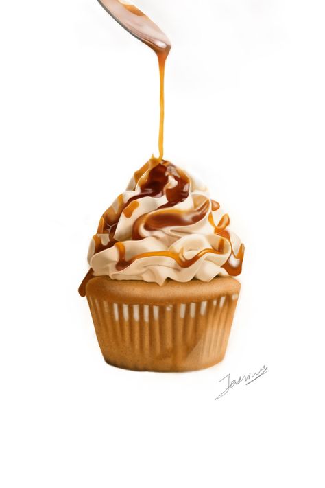 Cupcake Digital Art, Salted Caramel Cupcakes, Cupcake Illustration, Cupcake Drawing, Caramel Cupcakes, Dessert Illustration, Peanut Butter Cupcakes, Sweet Drawings, Cupcake Art