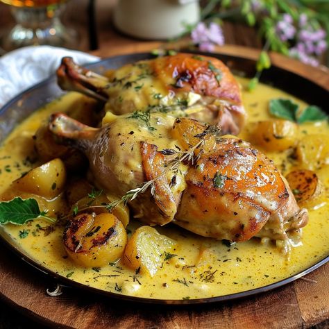 Victoria Hudson | Dijon Mustard Turkey Thighs Recipe (Serves 4) This elegant and flavorful Dijon mustard turkey thigh dish features tender turkey cooked to... | Instagram Turkey Thigh Recipes, Turkey Thigh, Turkey Thighs, Sliced Onion, Creamy Mustard Sauce, Thighs Recipe, Healthy Summer Dinners, Turkey Dishes, Mustard Sauce