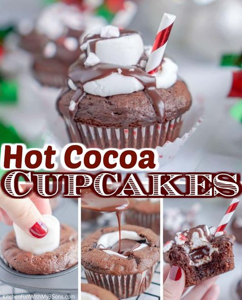 Hot Cocoa Cupcakes, Cocoa Cupcakes, Chocolate Whipped Cream Frosting, Hot Chocolate Cupcakes, Chocolate Cupcakes Filled, Cupcakes With Chocolate, Chocolate Whipped Cream, Holiday Cupcakes, Homemade Frosting