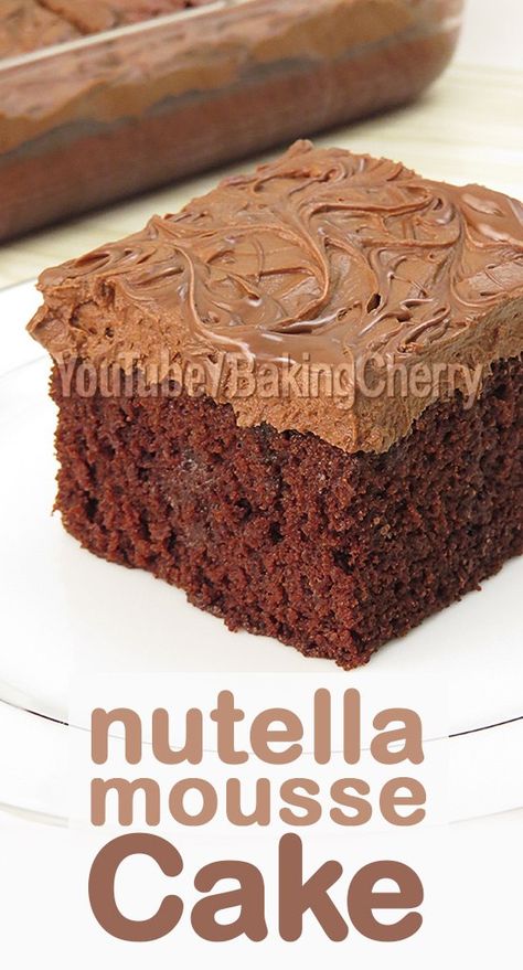 Nutella Cake Decoration, Nutella Cake Recipes, Nutella Mousse Cake, Diy Nutella, Nutella Recipes Cake, Nutella Mousse, Fluffy Chocolate Cake, Snacking Cake, Dessert Mousse