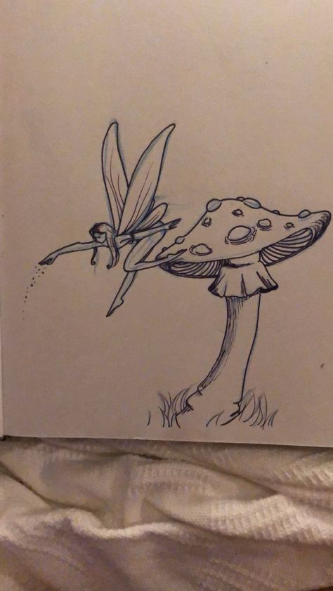 Fantasy Drawings Ideas, Cute Easy Fairy Drawings, Fairy’s Drawing, Fairy On Moon Drawing, Fairy Doodle Aesthetic, Fairy On A Mushroom Drawing, Easy To Draw Fairy, Fairy Core Drawing Ideas, Easy Silhouette Drawing Ideas