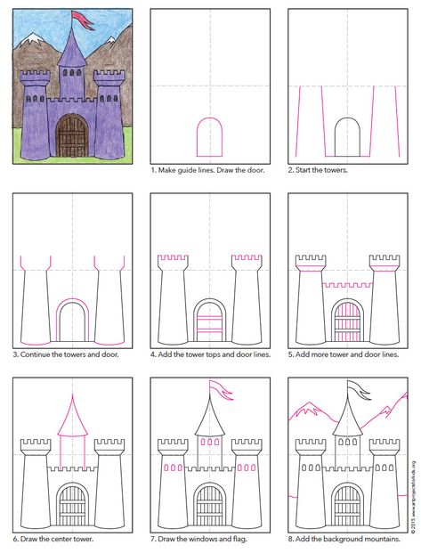 Draw a Midieval Castle · Art Projects for Kids Castle Art Projects, Draw A Castle, Ako Kresliť, Castle Coloring Page, Classe D'art, Castle Drawing, Castle Art, Homeschool Art, Art Lessons Elementary