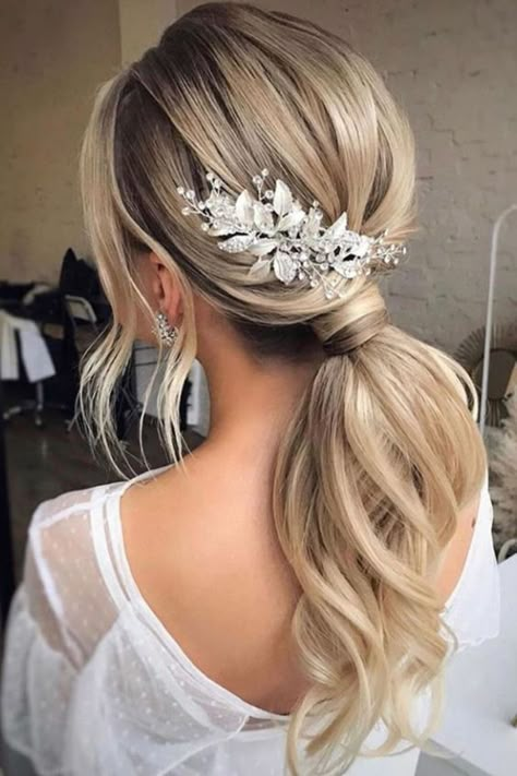 Tail Hairstyles, Bridal Ponytail, Wedding Ponytail, Tail Hairstyle, Wedding Hair Inspiration, Hair Ponytail Styles, Ponytail Styles, Bridal Headpiece, Wedding Hairstyles For Long Hair