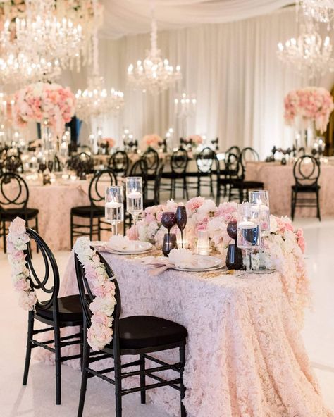 1,098 Likes, 29 Comments - Wedding & Event Design (@agoodaffair) on Instagram: “Blush Dreams 🌠 #agoodaffairdesign  Loved this day so very much @amandanicolelowe @nikkk_t…” Light Pink And Black Wedding, Pink And Black Wedding Theme, Blush Pink Wedding Decorations, Black Tie Wedding Decor, Blush Pink And Black Wedding, Black Wedding Theme, Black Wedding Decor, Blush Wedding Reception, Pink And Black Wedding