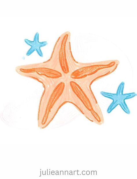 Coastal Drawing Ideas, Cute Beachy Drawings, Starfish Painting Easy, Starfish Drawing Simple, Star Fish Drawings, Cute Beach Drawings, Beachy Things To Draw, Star Fish Painting, Starfish Doodle