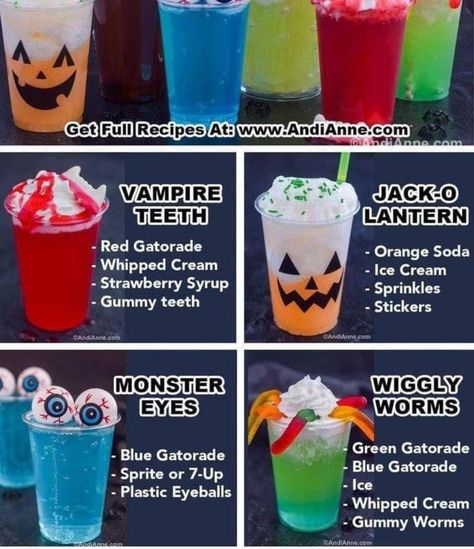 Halloween Lemonade, Lemonade Stand Ideas, Eye Worm, Halloween Names, Strawberry Syrup, Gummy Worms, Orange Soda, Stand Ideas, Trunk Or Treat