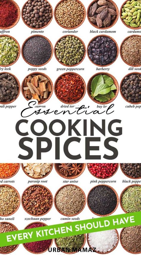 Must Have Spices, Cooking Spices, List Of Spices, Herbs List, Spices Packaging, Spice Blends Recipes, Spice Mix Recipes, Homemade Spices, Homemade Seasonings