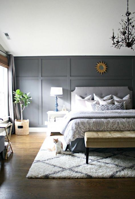 Small master bedroom? Here’s how to make the most of it what if we used white paneling behind our bed. #interiorbedroom Kids Bedroom Remodel, Small Bedroom Remodel, Feature Wall Bedroom, Holiday Bedroom, Small Apartment Bedrooms, Bedroom Remodel, Bedroom Accent, Accent Wall Bedroom, Small Bedroom Decor