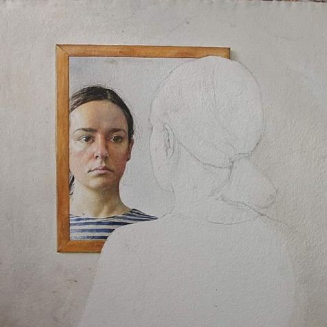 Atanas Matsoureff on Instagram: “#matsoureff #watercolor #figure #face #mirror #reflection #wip #melancholy #magicrealism #handmadepaper #twinrockerpaper #watercolour” Watercolor Mirror, Atanas Matsoureff, Mirror Watercolor, Figure Face, Alevel Art, Painting Mirror, Face Mirror, Figurative Kunst, Magic Realism