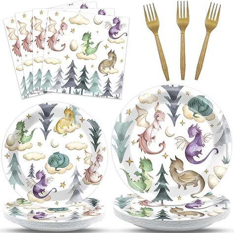 Amazon.com: 96 Pcs Watercolor Dragons Party Supplies Magical Dragon Theme Plates Napkins Tableware for Baby Shower Party Favors Fantasy Dragon Dinnerware for Boys Girls Birthday Party Decorations Serves 24 Guests : Home & Kitchen Dragon Birthday Theme, Dragon Themed Birthday Party, Dragon Baby Shower, Magical Dragon, Dragon Birthday Parties, Dragon Tea, Girls Birthday Party Decorations, Shower Party Favors, Baby Birthday Themes