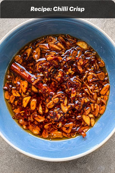 This all-purpose chilli crisp may be the best condiment you’ll ever make! It combines chillies with crispy fried shallots, garlic and ginger, as well as star anise and cinnamon for extra flavour. It’s great on just about everything – eggs, meats, roasted vegetables, soups, you name it. It’s so good you may even be tempted to eat it straight out of the jar! Be warned, it is incredibly addictive. Crunchy Chilli Oil, Chilli Crisp Recipe, Healthy Muesli Recipe, Healthy Muesli, Chilli Crisp, Roasted Garlic Recipe, Crisp Recipes, Condiments Recipes, Muesli Recipe