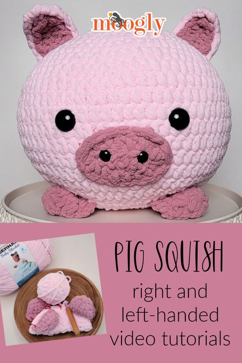 The Pig Squish Tutorial will show you how to crochet this cuddly oversize pig amigurumi - in both right and left-handed video tutorials! Follow along with the free written crochet pattern on Moogly! via @moogly Moogly Crochet, Pig Amigurumi, Left Handed Crochet, Crochet Pig, Crochet Shoes Pattern, Plushie Patterns, Crochet Animals Free Patterns, Adorable Crochet, Crochet Amigurumi Free