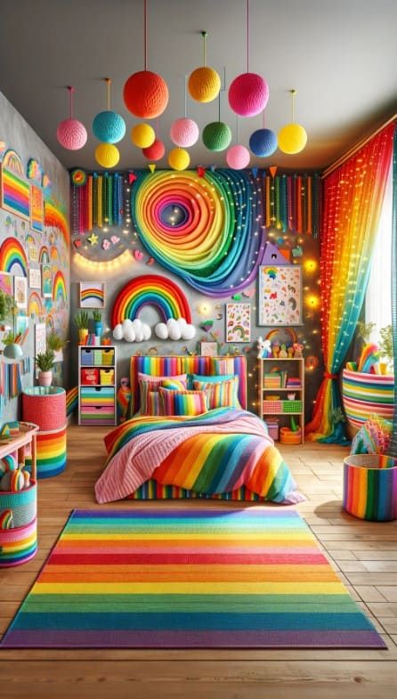 Whimsical Bedroom Ideas, Rainbow Bedroom, Whimsical Bedroom, Rainbow House, Rainbow Decor, Kids Bedroom Inspiration, Rainbow Room, Kids Bedrooms, Whimsical Decor