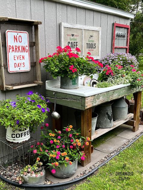 Junk Decor, Garden Ladder, Junk Garden, Shed Landscaping, Organized Clutter, Shed Decor, My 2022, Country Garden Decor, Junk Yard