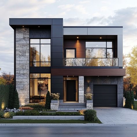 Dreaming of a home that perfectly blends modern elegance with timeless design. 🏡✨ #ModernLiving #ArchitecturalDesign #dreamhome Best House Design Exterior, Modern House Inspo Exterior, Modern Dream House Exterior, Perfect House Modern, House With Big Windows Exterior, Houses Modern Exterior, Modern Elevation Designs For House, Modern Duplex Design, Modern Homes Exterior