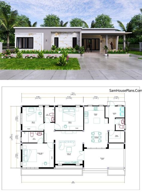 Luxury Ranch House Plans, Residential Plan, Modern Bungalow House Plans, Terrace Roof, Small House Blueprints, Small Modern House Plans, Bungalow Style House, House Plans Mansion, Affordable House Plans