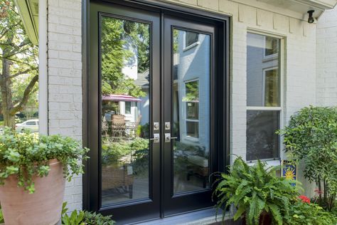 Sliding vs French Patio Doors French Patio Door With Screen, Modern Glass Sliding Doors Patio, Exterior Sliding French Doors, Sliding Front Door Ideas, Patio Slide Doors, Hinged French Patio Doors, Sliding Patio Doors Vs French Doors, French Doors On Garage, Exterior Double Doors Patio