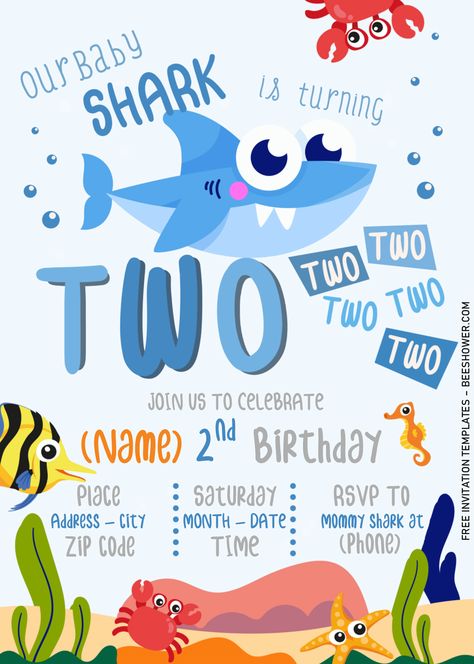 Cool Baby Shark Baby Shower Invitation Templates - Editable With Microsoft Word Baby Shark Invitation, Shark Birthday Party Invitation, Shark Invitation, Shark Baby Shower, Shark Birthday Invitations, Birthday Party Places, Shark Themed Birthday Party, Baby Birthday Invitations, Shark Birthday Party