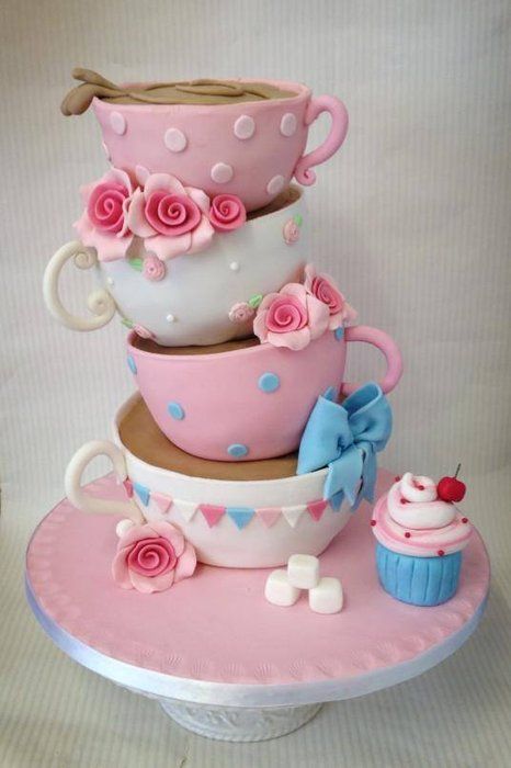 Balancing tea cups - by CAKE_by_laura @ CakesDecor.com - cake decorating website Teapot Cake, Tea Party Cake, Tea Cup Cake, Gateaux Cake, Topsy Turvy, Specialty Cakes, Novelty Cakes, Fancy Cakes, Food Cakes