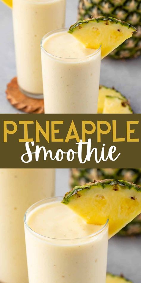 This easy Pineapple Smoothie is a perfect breakfast or snack - it's got protein from yogurt and sweetness from honey and banana. The perfect smoothie recipe! Tart Pineapple, Perfect Smoothie Recipe, Blendjet Recipes, Pineapple Banana Smoothie, Pineapple Juice Recipes, Pineapple Smoothie Recipes, Quick Smoothies, Pineapple Chunks, Banana Drinks