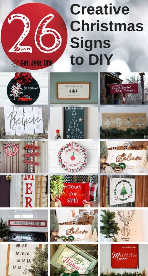 Create these 26 Christmas Signs for your house this holiday. Easy DIY craft projects to make in a day for yourself or as inexpensive gifts. #girljustdiy Happy Holidays Sign, Christmas Signs Diy, Easy Holidays Crafts, Diy Santa, Signs Diy, Simple Christmas Decor, Christmas Signs Wood, Holiday Signs, Easy Craft Projects