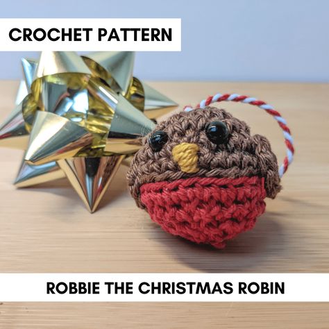 Robbie the Christmas robin mini bauble - But First We Crochet Crochet Robin, Christmas Robin, Unique Tools, Crochet Stitches Free, Mini Crochet, Crochet Ornaments, Crochet Pumpkin, Crochet Home Decor, Basic Crochet Stitches