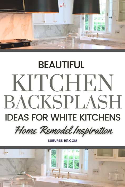 Looking for beautiful kitchen backsplash ideas for your white kitchen? Check out these stunning kitchen backsplash ideas that will give your home a classic and timeless look. From herringbone designs to classic subway tiles, let these luxury kitchen backsplash designs inspire your next home renovation. Backsplash With White Granite Counters, Classic Backsplash Kitchen, Traditional Kitchen Backsplash Ideas, Backsplash Tile Ideas Kitchen, Subway Tile Backsplash Ideas, Classic Backsplash, White Subway Tile Kitchen, Backsplash For White Cabinets, Marble Backsplash Kitchen