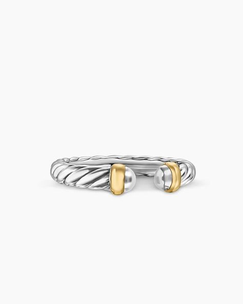 Petite Cable Ring in Sterling Silver with 14K Yellow Gold, 3.4mm Silver And Gold Ring Stack, Everyday Ring Stack, David Yurman Rings, Cable Ring, Oura Ring, Shuffle Outfits, Gold And Silver Ring, Wedding Band For Men, Unique Ring Designs