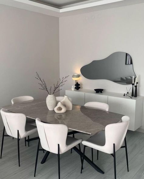 Grey Dining Tables, Minimalist Dining Room, Dream Apartment Decor, Home Design Living Room, Decor Home Living Room, Minimalist Living Room, Modern Dining Room, Design Case, Dining Room Design