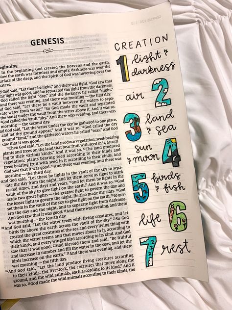 Bible Notes Ideas Genesis, Genesis Title Page, Important Verses In Genesis, Bible Doodles Genesis, Bible Doodling Genesis, Bible Genesis Notes, Genesis Scripture Quotes, Genesis Annotations, Genesis 1:1 Bible Verse