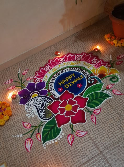 Rangoli Design Ganapati, Diwali Rongali Easy, Old Rangoli Designs, Diwali Flower Decoration Rangoli Designs, Flower Design Rangoli Diwali, Rangoli Designs Asthethic, Rangoli Designs Ganpati Festival, Diwali Dot Rangoli, Aesthetic Rangoli For Diwali